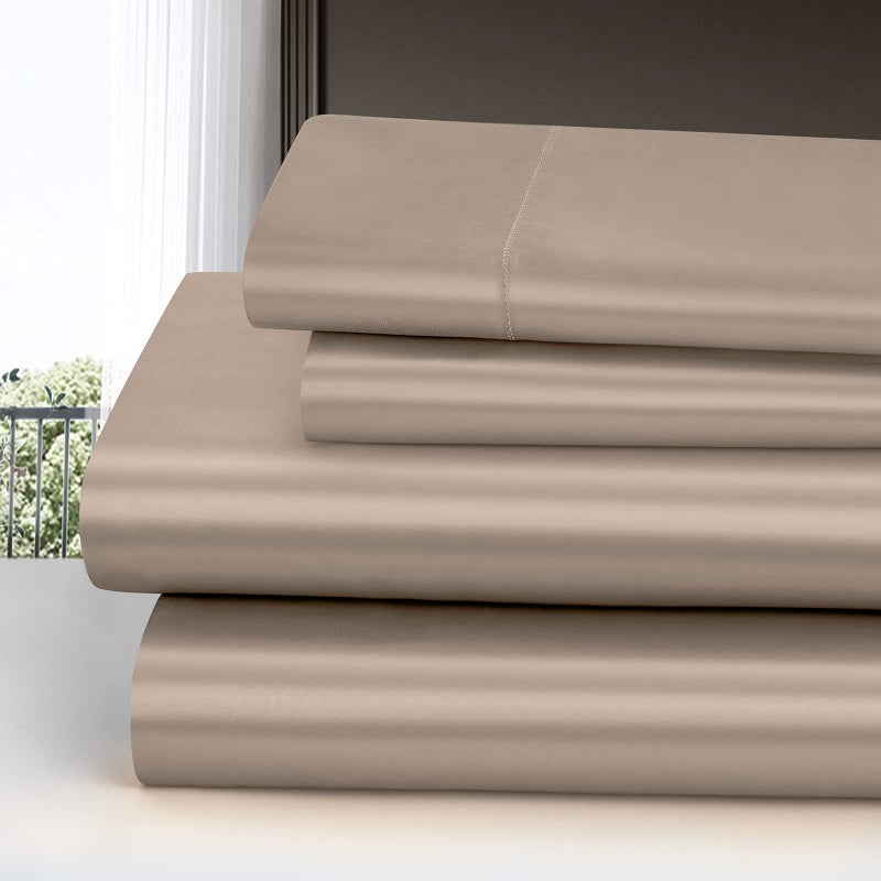 Homiest 4pcs Satin Sheets Set Luxury Silky Satin Bedding Set with Deep Pocket  1 Fitted Sheet + 1 Flat Sheet + 2 Pillowcases (King Size  Taupe) - Image 2